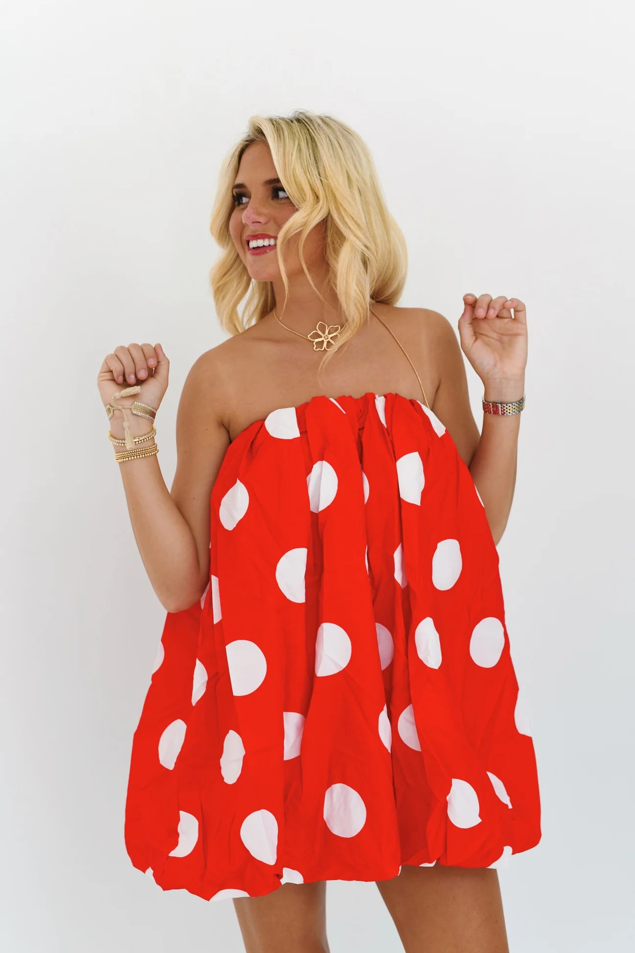 Rylan Mini Bubble Dress - Red Polka Dots | Fancyd Boutiqe