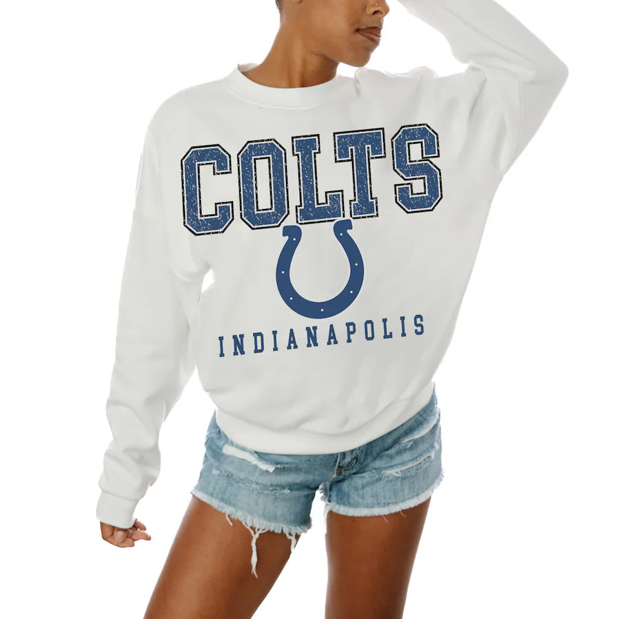 Women's Indianapolis Colts  Gameday Couture White  Sunday Drives Oversized Crewneck Pullover Swea... | NFL Shop