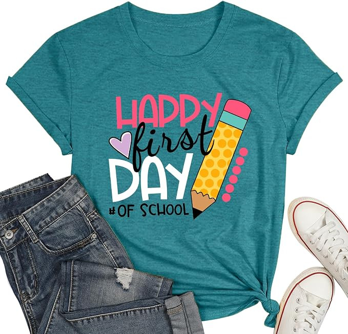Happy First Day of School Shirt Women Teacher Gift Shirts Appreciation T-Shirt Back to School Tee... | Amazon (US)