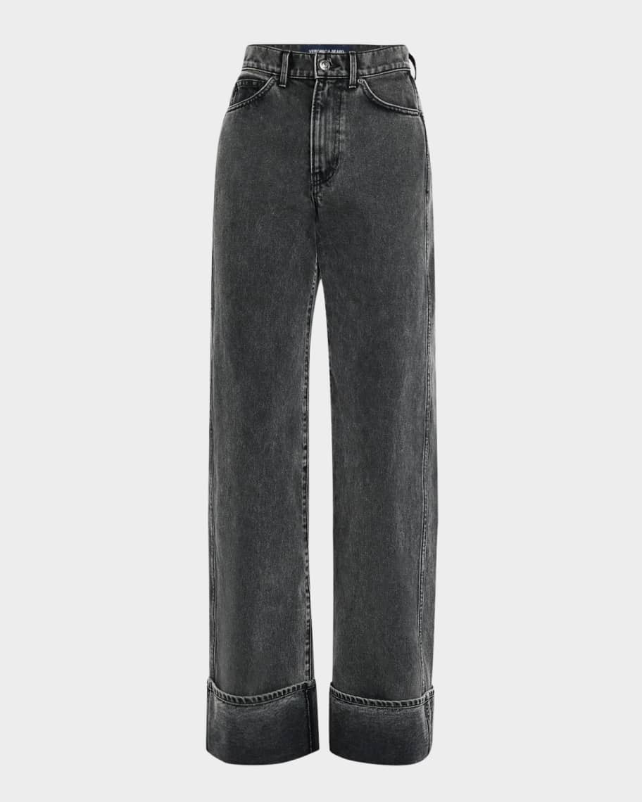 Veronica Beard Taylor High-Rise Wide Cuffed Jeans | Neiman Marcus