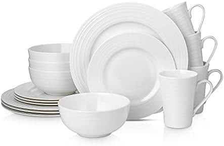 Stone Lain Bone China Round Swirl Design 16 Piece Dinnerware Set, White | Amazon (US)