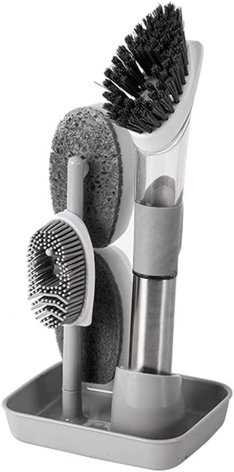 CLEACE Soap Dispensing Dish Brush Set, Kitchen Brush for Pot Pan Sink Cleaning (Grey) | Amazon (US)