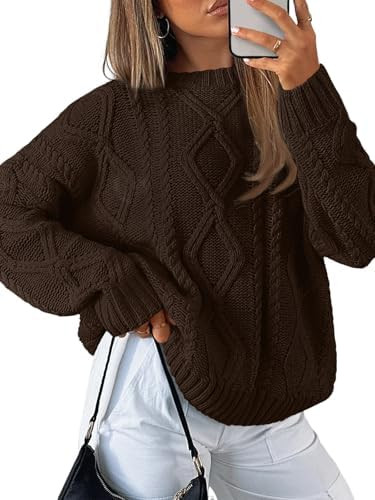 Trendy Queen Women's Oversized Cable Knit Crewneck Sweaters | Amazon (US)