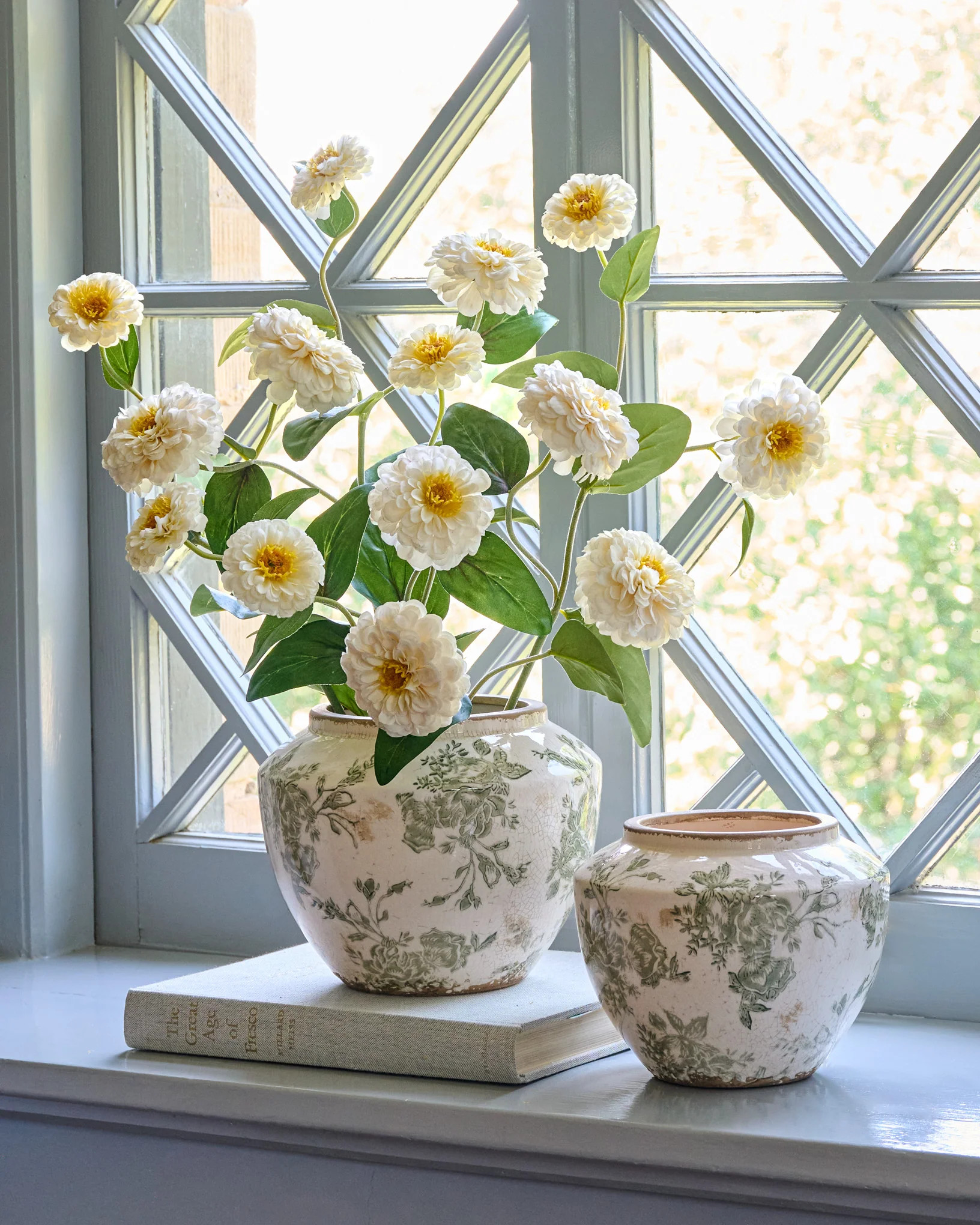 Green and White Distressed Floral Vase | Magnolia
