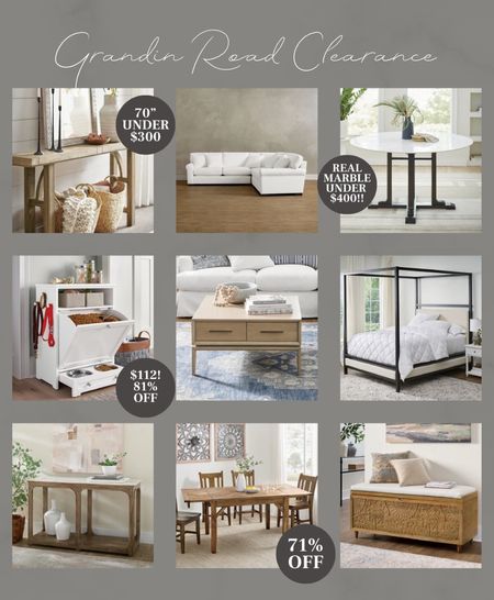 CLICK FIRST PHOTO TO VIEW FULL CLEARANCE!
Some amazing clearance finds at Grandin Road! Loving the real marble table and extendable wooden table for 71% off, that 70” console for a great price and the handy dog feeder station for just $112! 

#LTKHome #LTKFindsUnder100 #LTKSaleAlert