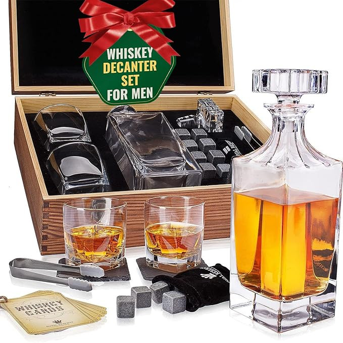 Whiskey Decanter Gift Set by Royal Reserve – Liquor Bourbon Decanter 24 oz 750 ml with Glasses,... | Amazon (US)