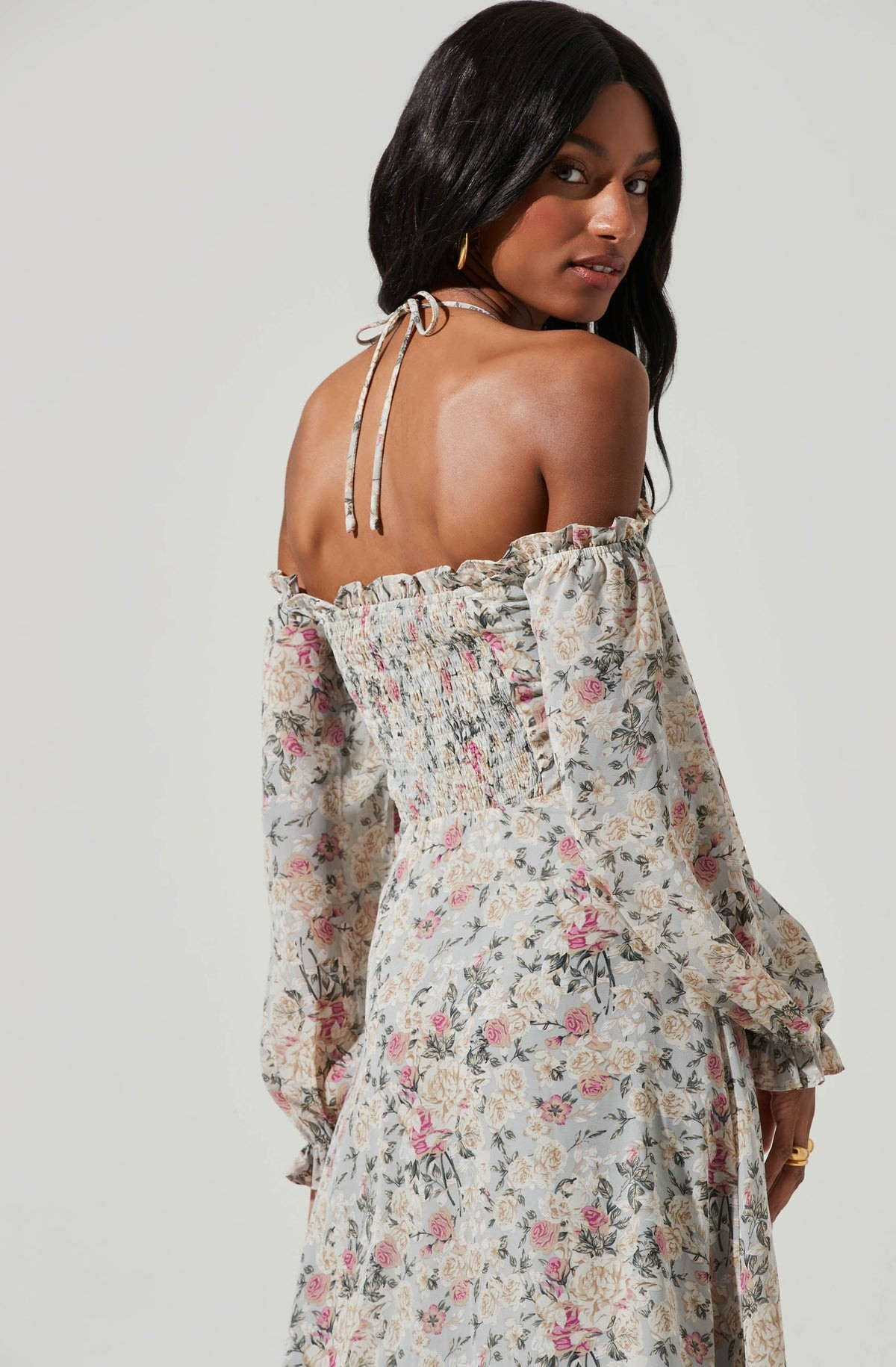 Off Shoulder Long Sleeve Cinched Bust Midi Dress | ASTR The Label (US)