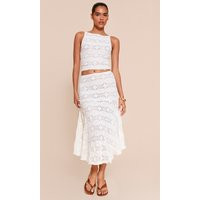 Cream Textured Lace Midi Skirt | PrettyLittleThing US