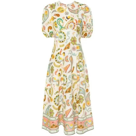 Alemais Woman Alemais Linen Dress With Puff Sleeves And Intricate Print Multicolor Sizes UK 4-48 | Walmart (US)