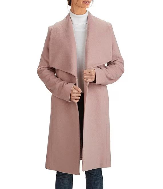 Signature Oversized Collar Wool Blend Belted Wrap Coat | Dillards