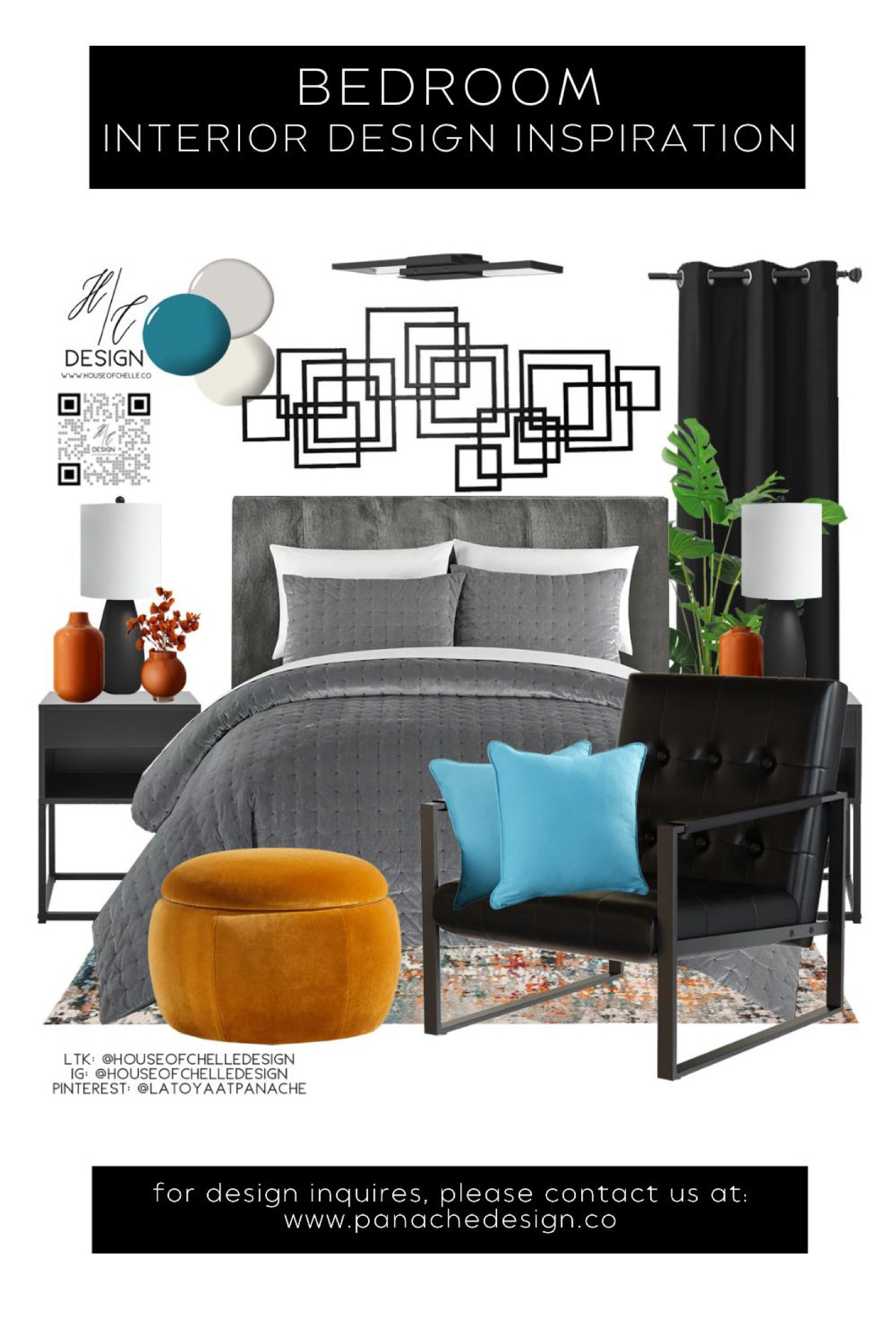 Teal Blue and Gray Modern Bedroom Decor | bedroom home decor | bedroom moodboard | bedroom concept board | bed, nightstand, bed bench, rug, side tables, side chair, nightstand lamps, table lamps, chandelier, ceiling fan, ceiling light, floor lamp, faux plants, vases, mirror, artwork, pillows, bedding, curtains, window treatments, candle holders, modern home, modern home decor, glam home. #LTKSale #moodboard

#LTKhome #LTKstyletip