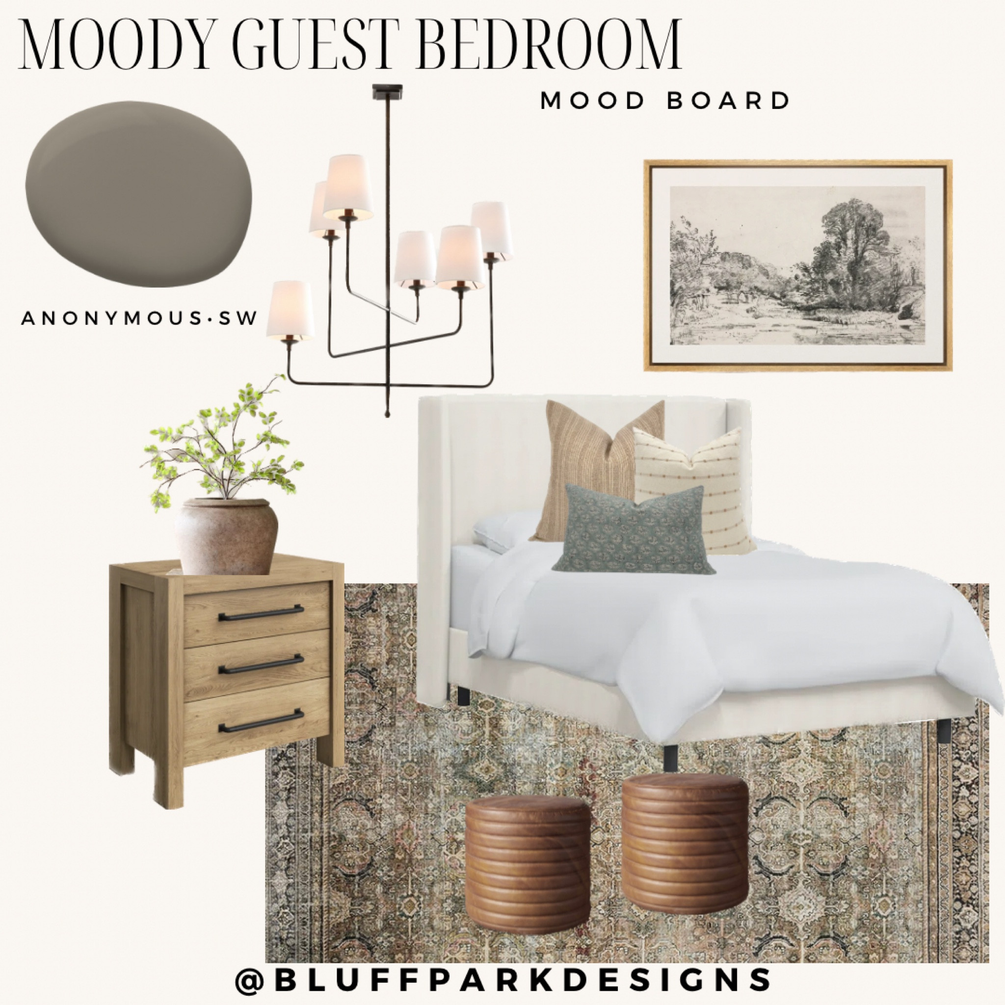 •Moody Guest Bedroom Mood Board•

Bedroom, Guest Bedroom, Moody Guest Bedroom, Bedroom Decor, Bedroom Design, Bedroom Inspiration, Bedroom Ideas, Design, Interior Design, Mood Board, Bed, Rug, Wall Art, Nightstand, Bedroom Lighting, Anonymous by Sherwin Williams, Pillows, Leather Ottoman, Shop

#LTKstyletip #LTKsalealert #LTKhome