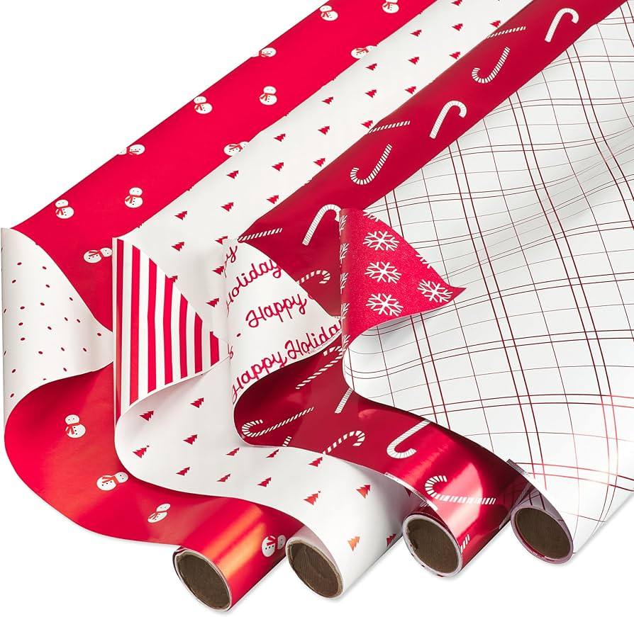 American Greetings 120 sq. ft. Reversible White and Red Christmas Wrapping Paper Bundle for, Snow... | Amazon (US)