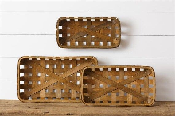 Set of 3 Vintage Tobacco Baskets Farmhouse Decor Brown Tobacco Baskets Shabby Chic Wall Decor Tab... | Etsy (US)