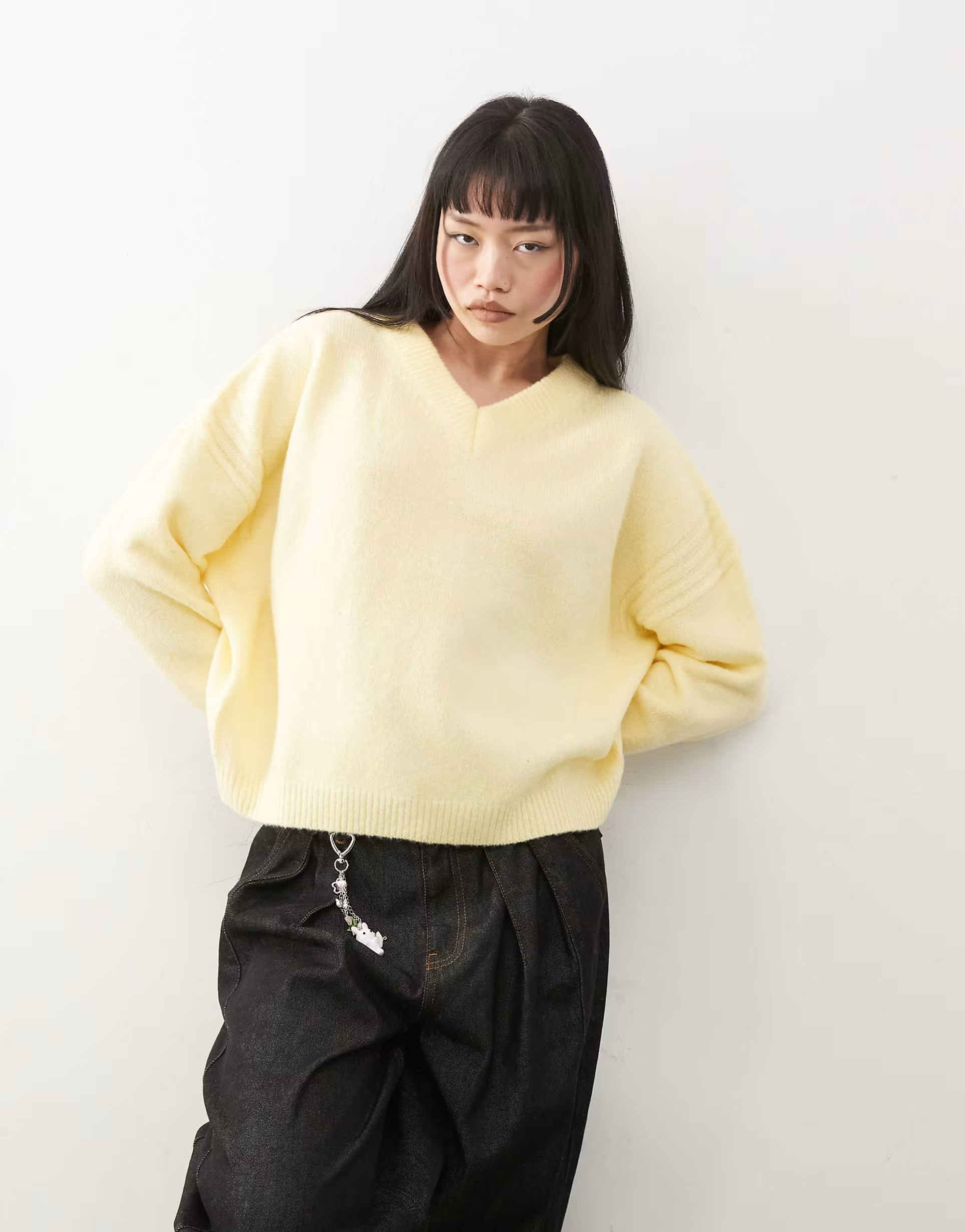 COLLUSION fluffy knit v neck sweater in buttermilk yellow | ASOS (Global)