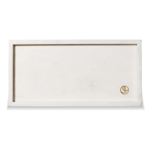 L'AVANT Collective Decorative White Marble Tray | Natural Stone Vanity Tray with Brass Accents, Bathroom Countertop & Kitchen Sink Organizer | One-of-a-Kind Veining | 12 x 6 x 1 in | Amazon (US)