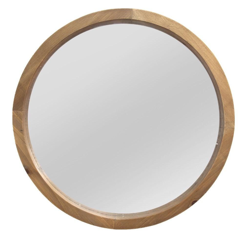 HomeRoots ""Grained Circle Mirror""Wall Art, Light Natural Wood | The Home Depot