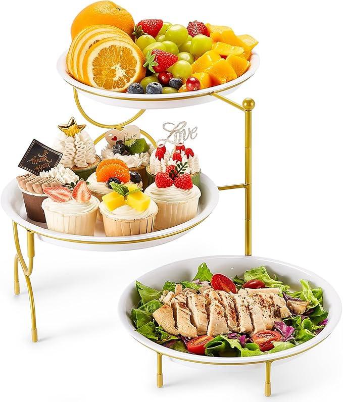Lifewit 3 Tier Plastic Serving Tray Platter for Party Entertaining, 10" × 10" Large Dessert Tabl... | Amazon (US)