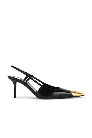 Saint Laurent Jeanne Slingback Pump in Nero - Black,Metallic Gold. Size 37.5 (also in 38, 40, 36, 38.5, 41). | FWRD 