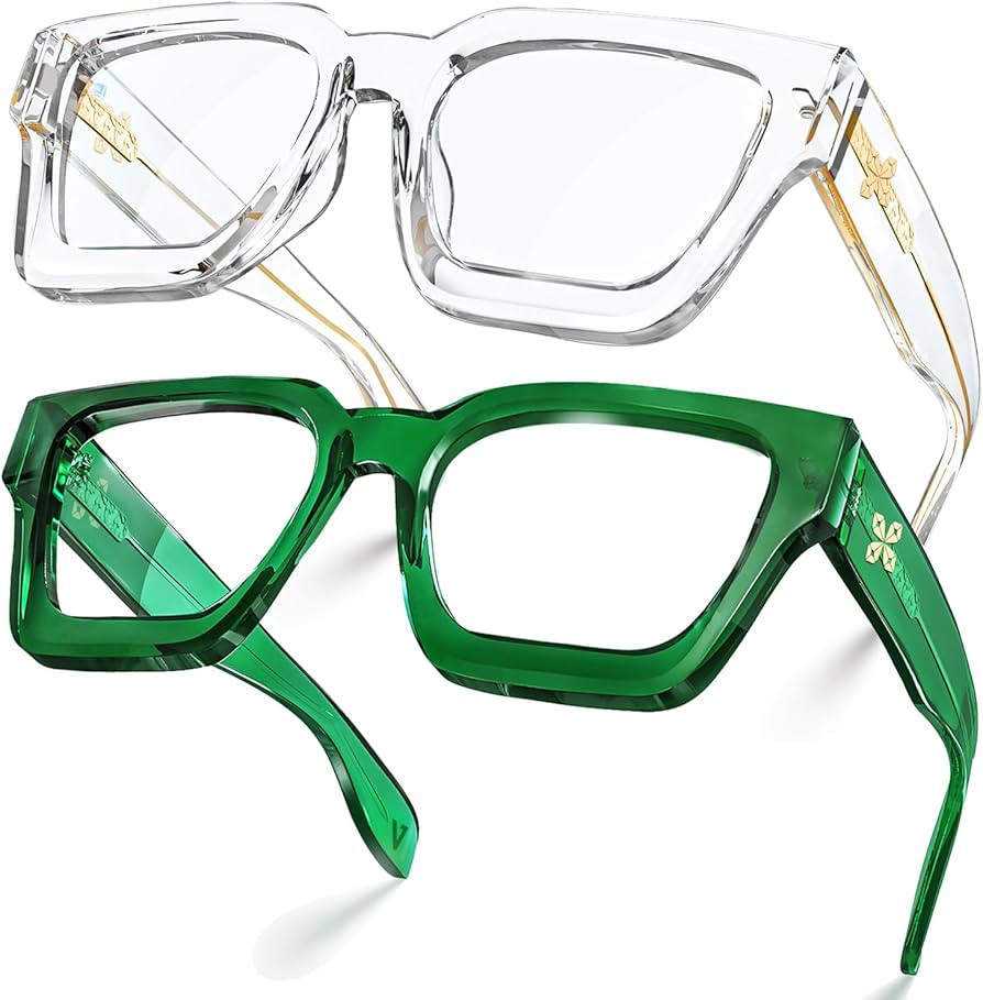 VISOONE 2 Pack Blue Light Blocking Glasses Rectangle Frame and Chic Preppy Look for Women Men RIV... | Amazon (US)