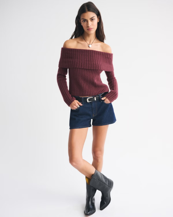 Ribbed Foldover Off-The-Shoulder Sweater | Abercrombie & Fitch (US)