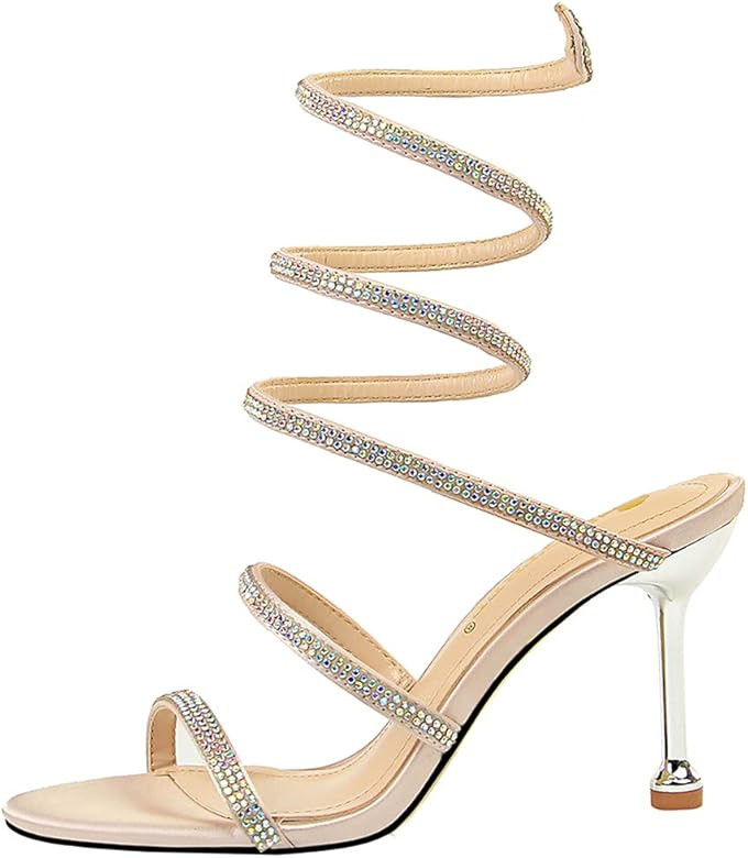MissHeel Wrap Up Rhinestone Strappy High Heels Sandals 3inch/8cm | Amazon (US)