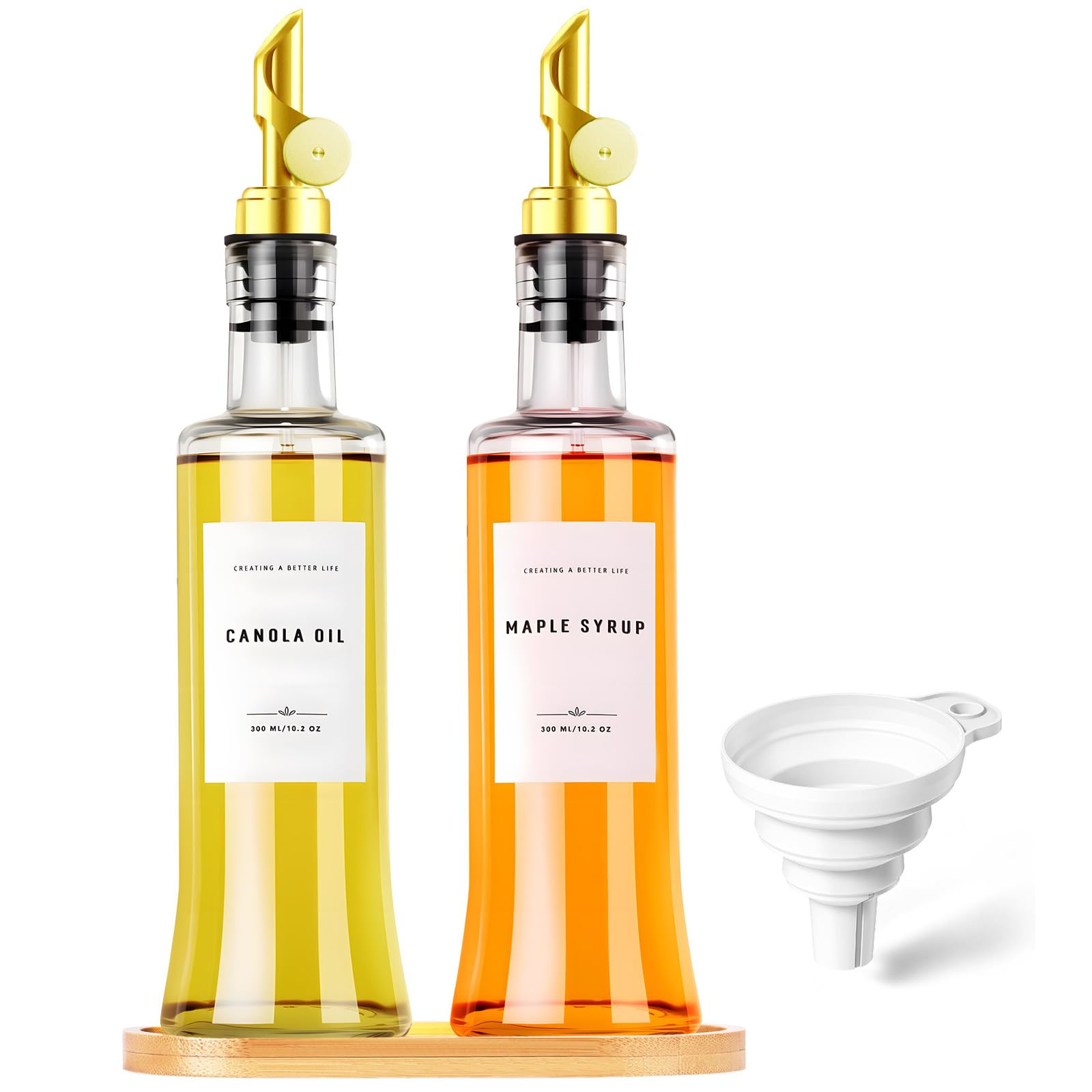 Olive Oil Dispenser Bottles for Kitchen with Bamboo Tray, Oil and Vinegar Dispenser Set, Coffee S... | Amazon (US)