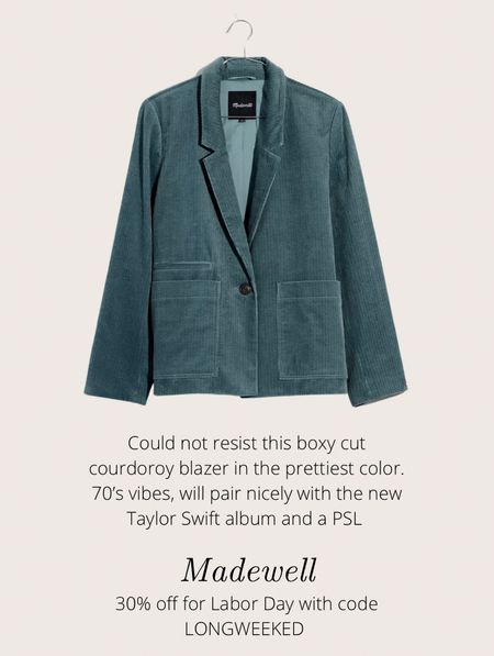 Such a cute blazer, soft corduroy and runs TTS! 

#LTKworkwear #LTKsalealert #LTKfit