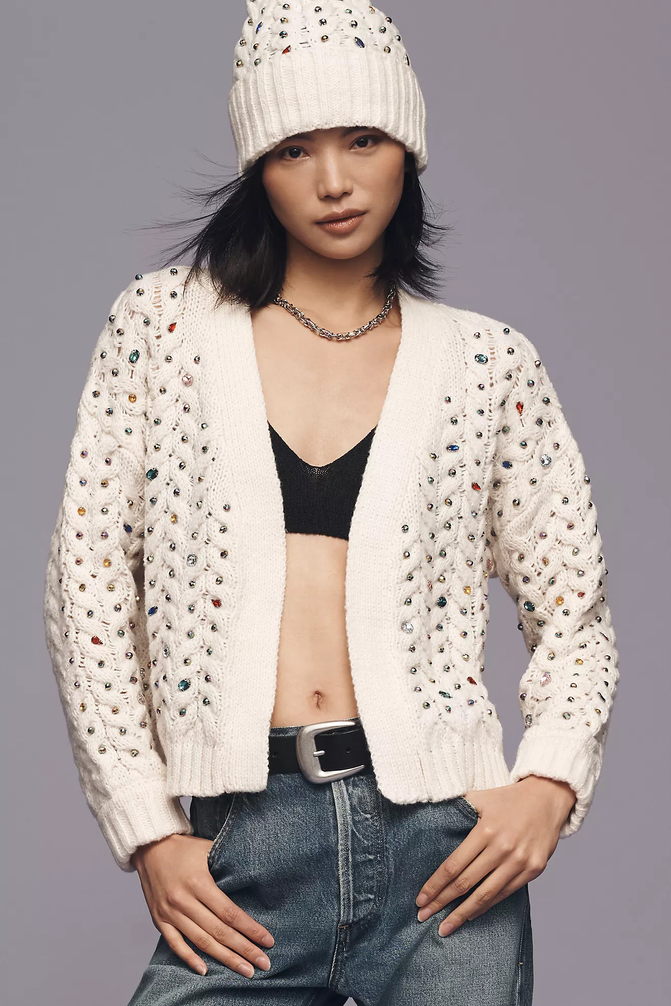 Maeve Jewel Cable-Knit Cardigan | Anthropologie (US)