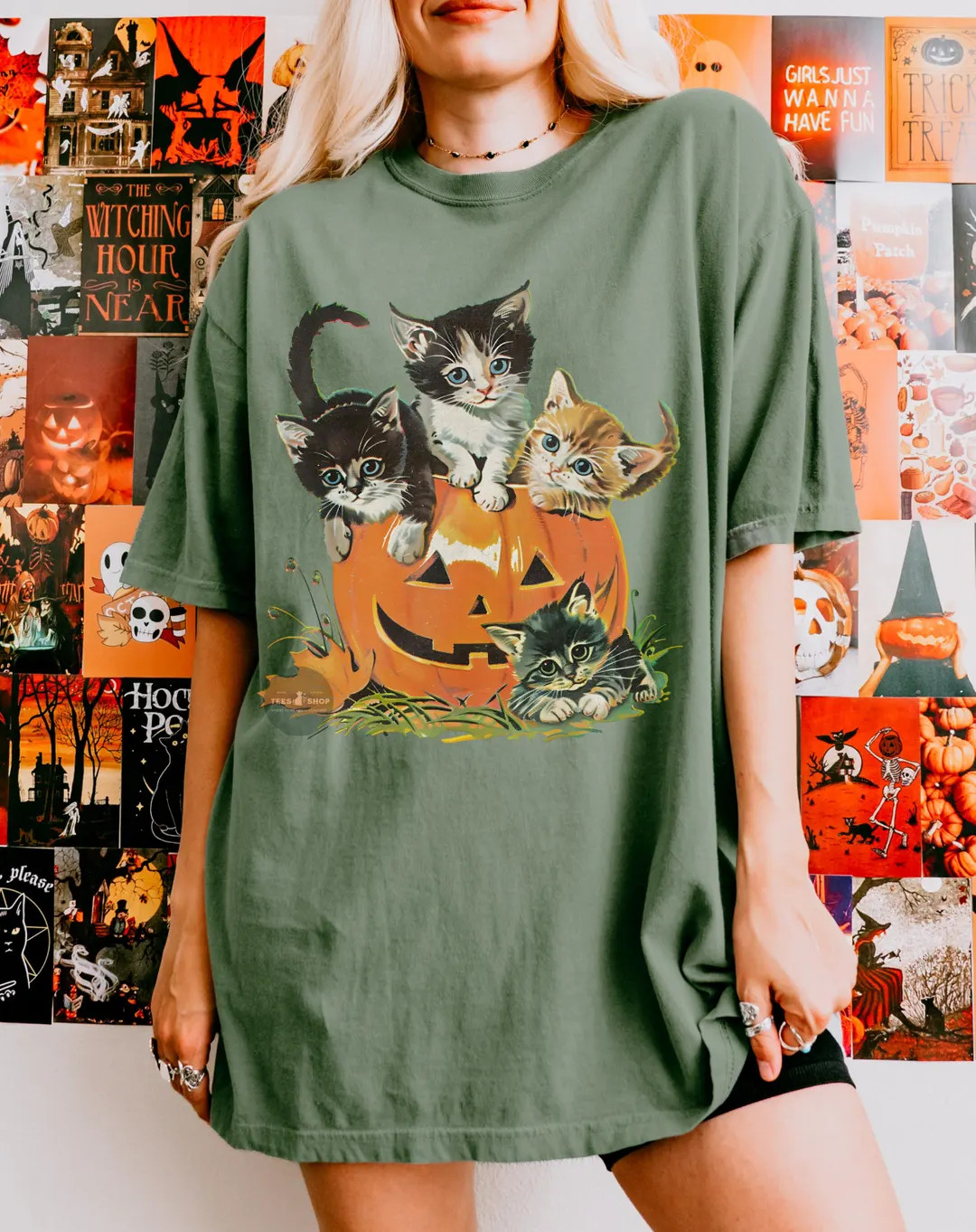 Retro 90s Cat Comfort Color Halloween Shirt - Etsy | Etsy (US)