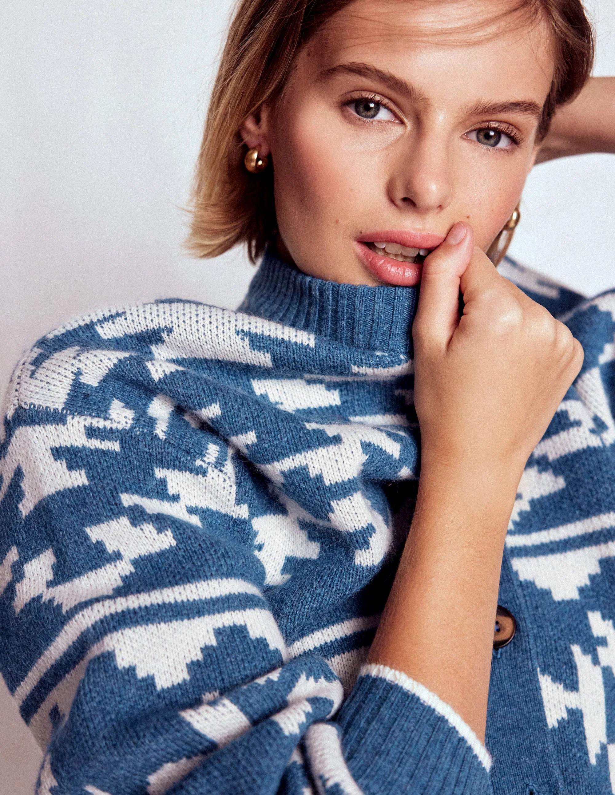 Abi Jacquard Cardigan-Denim Blue Aztec | Boden (US)