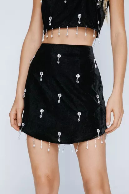 Velvet Diamante Tassel Crop Top | Nasty Gal (US)