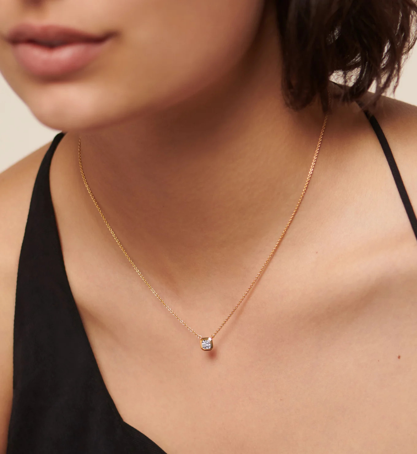 Lab Grown Diamond Solitaire Asscher Chain Necklace Adjustable 41-46cm/16-18' | Monica Vinader (Global)