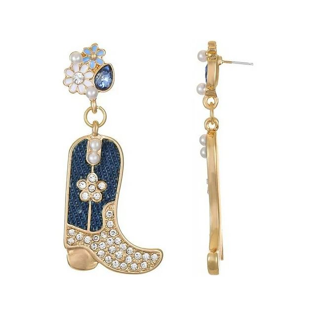 Packed Party Women's Goldtone and Simulated Pearl Boot-Scoot Earrings, Blue | Walmart (US)