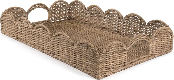 Scalloped 21.5" Southwestern Cottage Hand-Woven Rattan Tray with Handles, Natural | Nordstrom