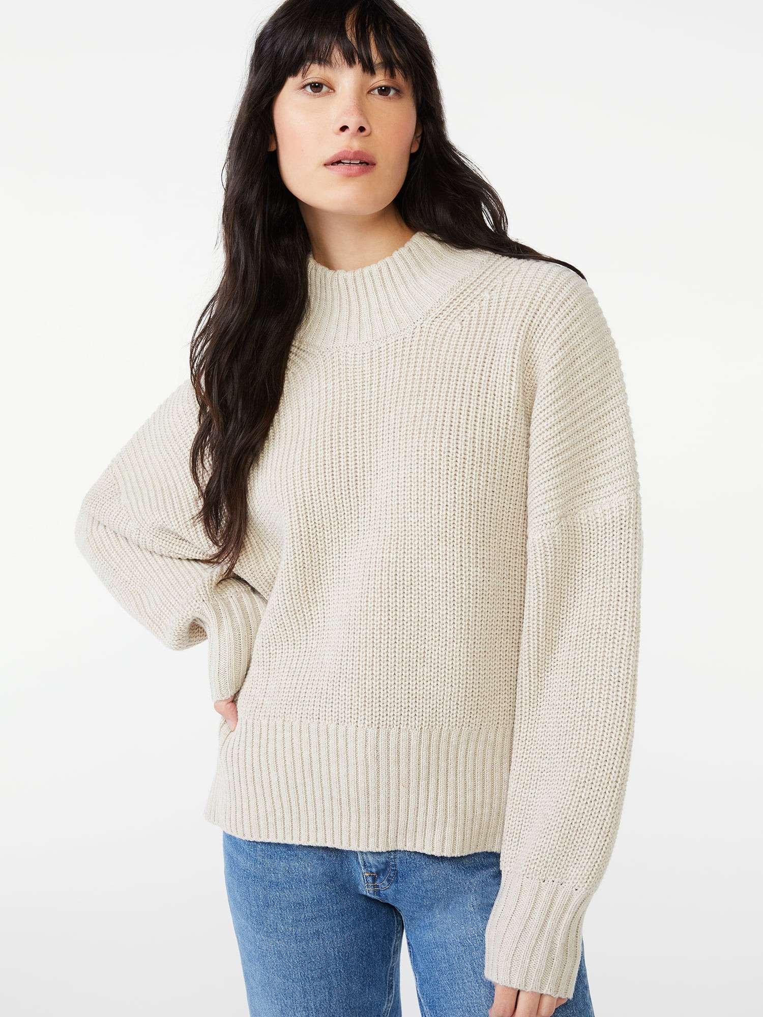 Free Assembly Women's Oversized Mock Neck Sweater | Walmart (US)