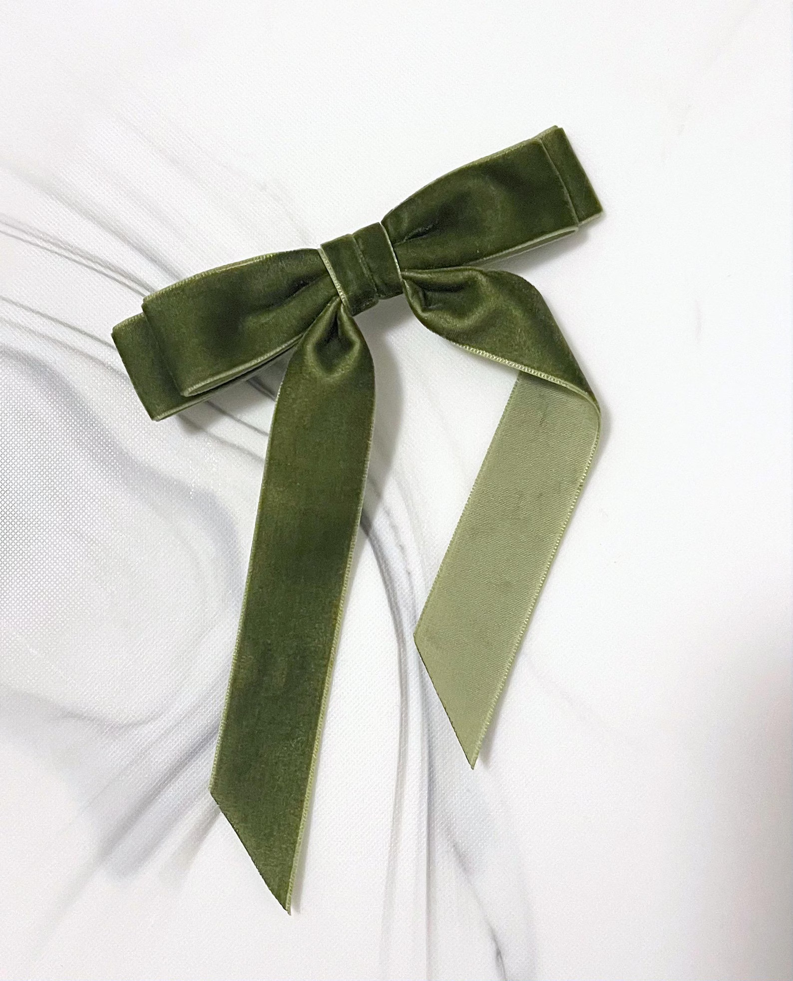 Velvet Hair Bow Long Ribbon Tails, Hair Clip, French Barrette, Olive Green Velvet, Hair Accessory... | Etsy (US)