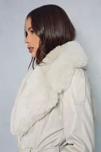 Leather Look Fur Collar Detail Trench Coat | Oasis UK & IE