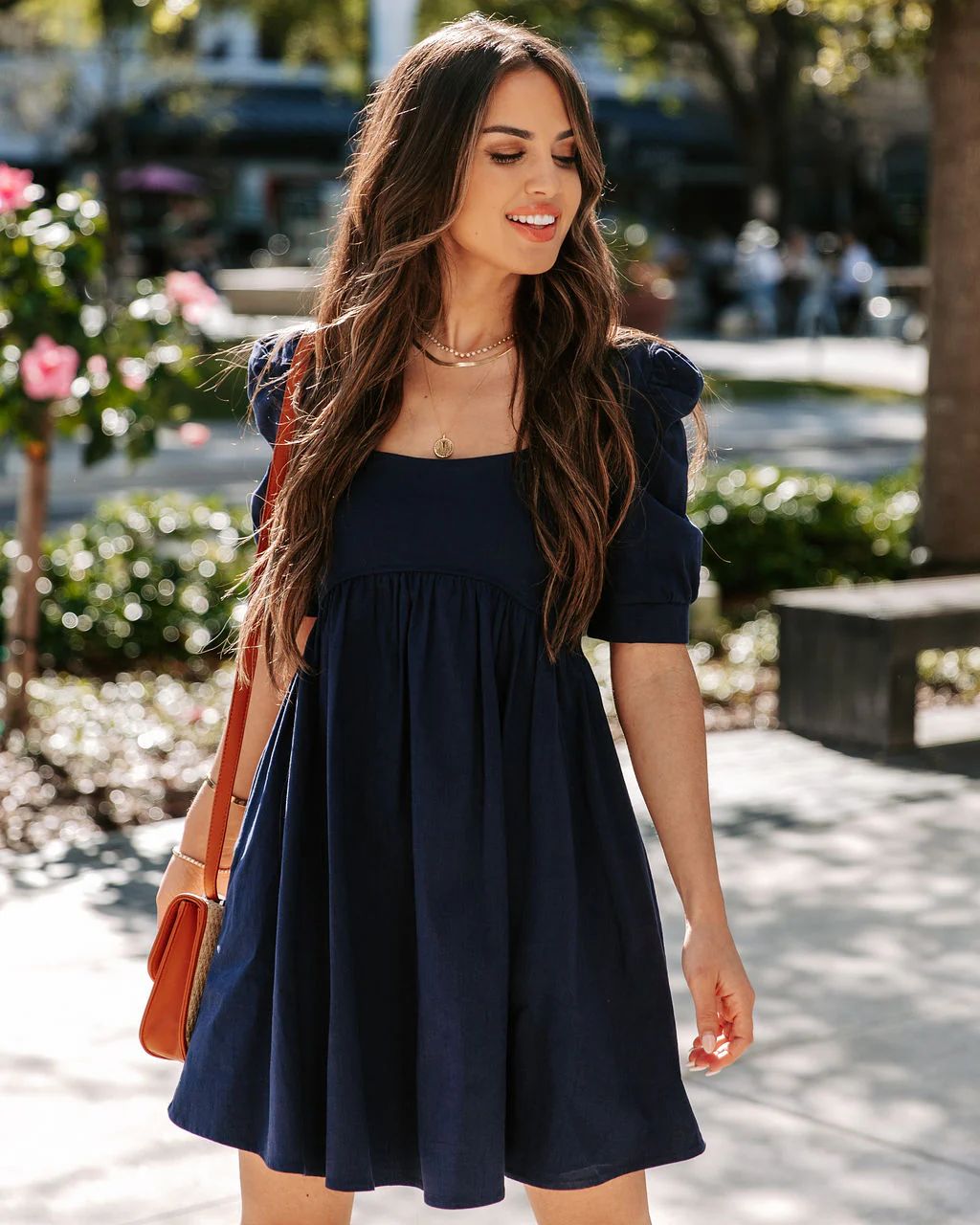 Nollie Cotton Pocketed Puff Sleeve Babydoll Dress - Navy - FINAL SALE | VICI Collection