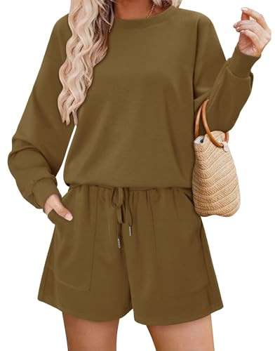 KISSMODA 2 Piece Sets for Women Sweatsuit Casual Tracksuits Long Sleeve Tops and Shorts 2025 Loun... | Amazon (US)