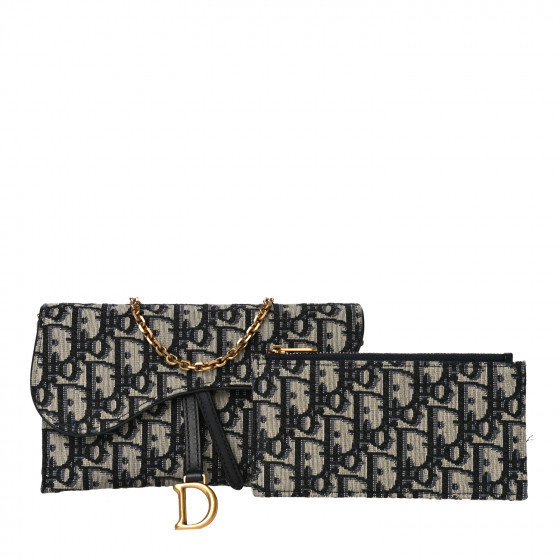 CHRISTIAN DIOR Oblique Saddle Chain Long Wallet Blue | Fashionphile