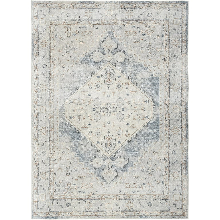 Nourison Astra Machine Washable Bohemian Light Blue 5'3" x 7' Area Rug, (5x7) | Walmart (US)