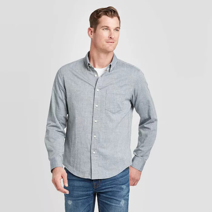 Men's Standard Fit Long Sleeve Double Weave Button-Down Shirt - Goodfellow & Co™ | Target