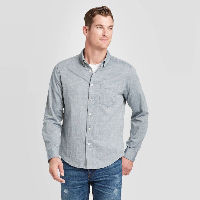 Men's Standard Fit Long Sleeve Double Weave Button-Down Shirt - Goodfellow & Co™ | Target
