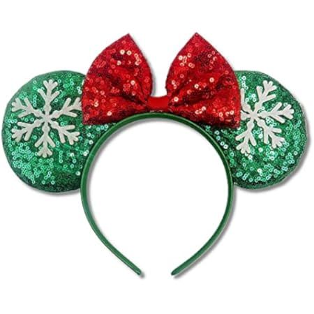 JIAHANG Christmas Mouse Ears Bow Headband Sequin Hair Hoop, Glitter Party Princess Decoration Cospla | Amazon (US)