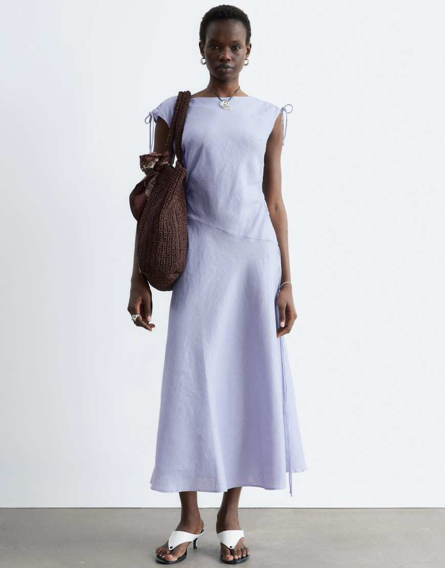 & Other Stories linen midi dress with asymmetric hem in light lilac-Purple | ASOS (Global)