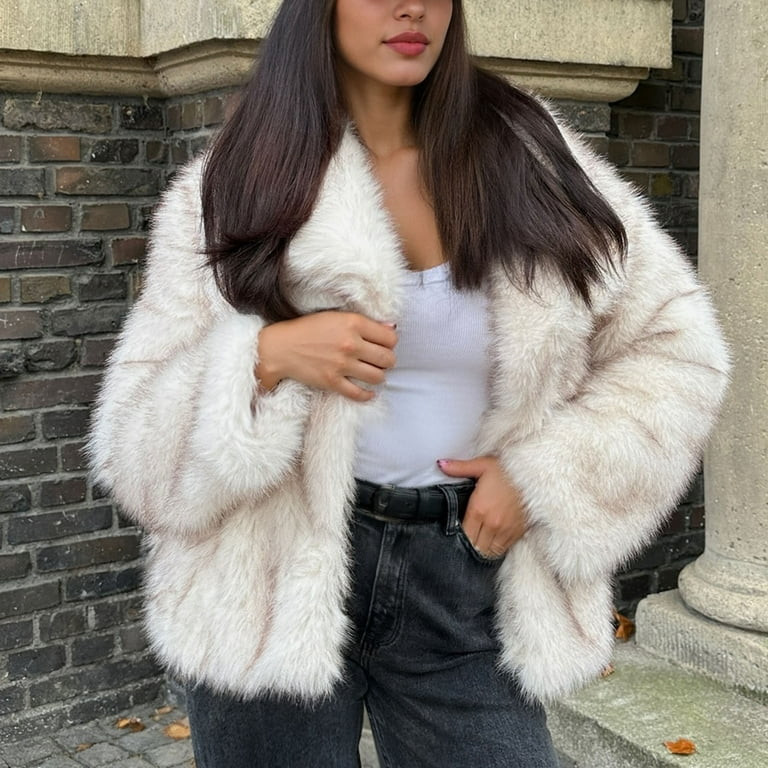 Roncen Women's Winter Faux Fur Coat - Long Sleeve Stand Collar Warm Artificial Fur Jacket - Solid... | Walmart (US)