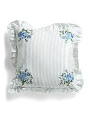 18x18 Stripe Floral Embroidery Ruffle Pillow | TJ Maxx