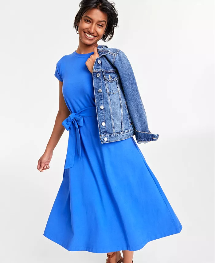 On 34th Women's Tie-Waist A-Line Midi Dress, Created for Macy's - Macy's | Macys (US)
