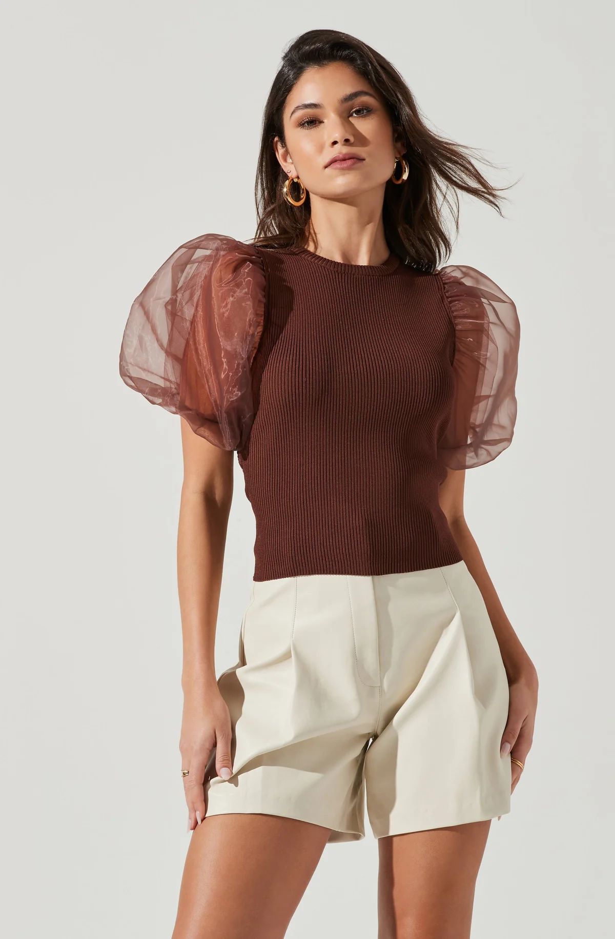 Avery Sheer Oversize Sleeve Backless Top | ASTR The Label (US)